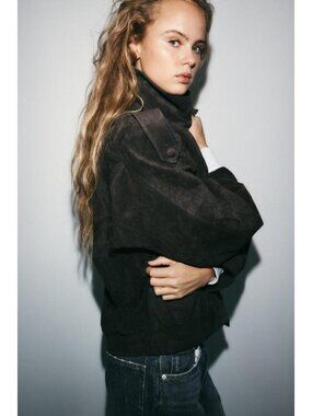 ZARA 100% SUEDE BIKER JACKET WITH COVERED BUTTONS